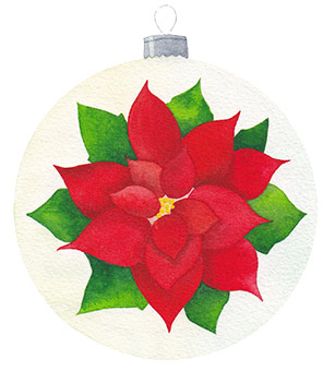 Boule de Noel fleur rouge Aquarelle CatMat 2023